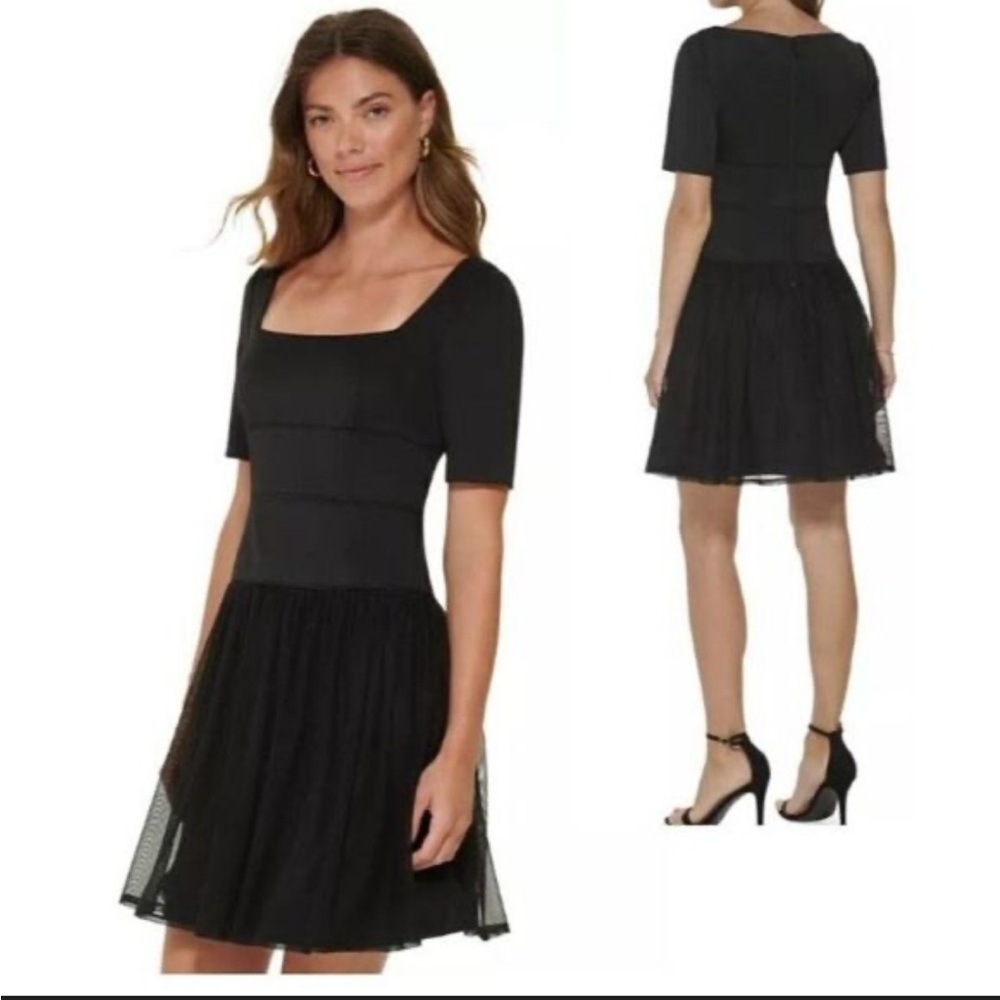 NWT - DKNY Black Square-Neck Mini Dress